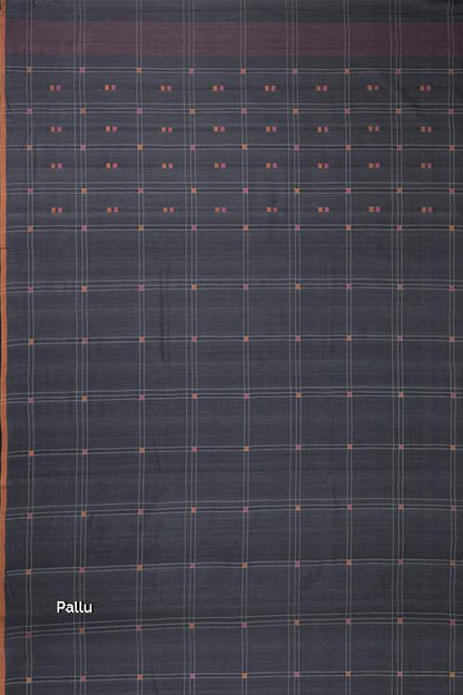 Hand-spun Pixel Buta Cotton Handloom Saree – Grey