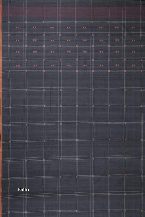 Hand-spun Pixel Buta Cotton Handloom Saree – Grey