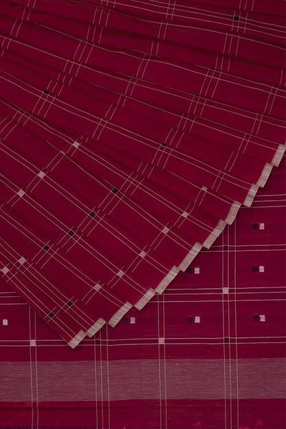 Hand-spun Pixel Buta Cotton Handloom Saree – Red Wine