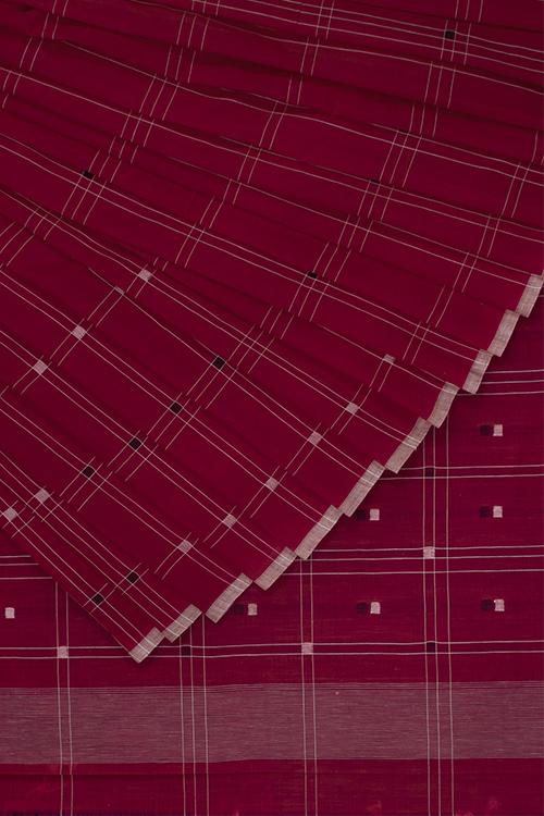 Hand-spun Pixel Buta Cotton Handloom Saree – Red Wine