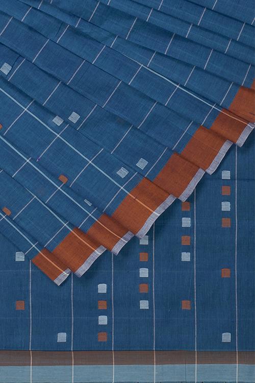 Handspun Square Checks Cotton Handloom Saree  – Blue