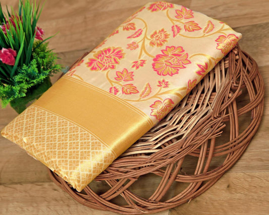 Present Beautiful Yellow Rich Pallu & Jacquard Work Saree
