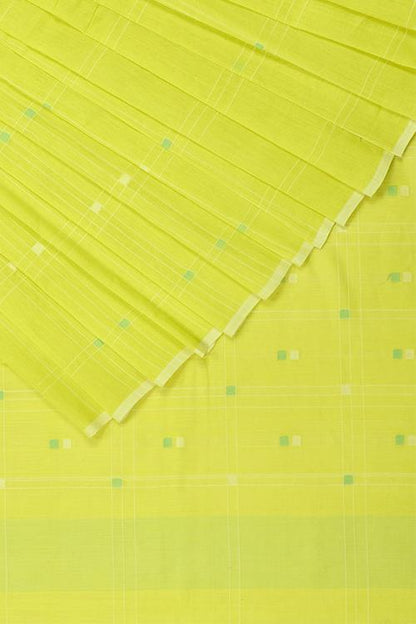 Hand-spun Pixel Buta Cotton Handloom Saree – Lime Yellow