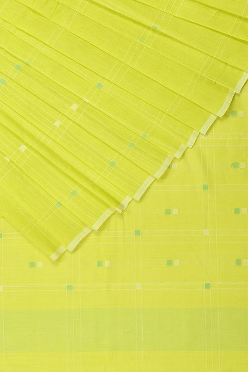 Hand-spun Pixel Buta Cotton Handloom Saree – Lime Yellow