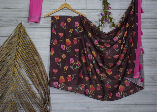 Valiba New Cotton Digital Floral Printed  Sarees
