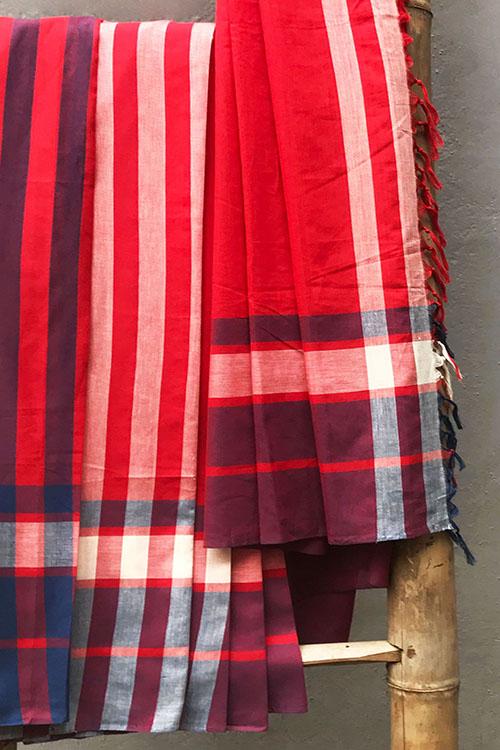 Kadamba 01B' Handwoven Cotton Stripe Saree