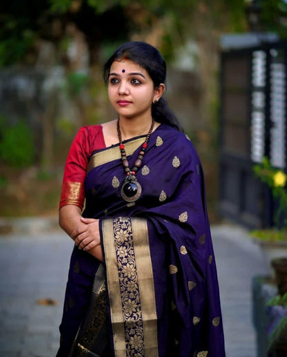 Valiba Blue Jacquard Silk Saree with Woven Broad Border and Pallu