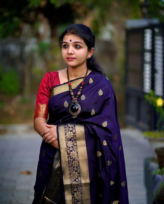 Valiba Blue Jacquard Silk Saree with Woven Broad Border and Pallu