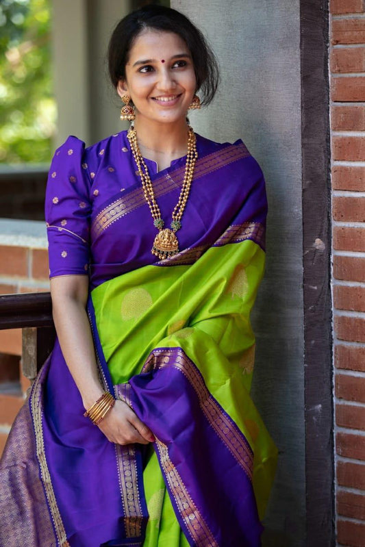 Valiba Green-Purple Beautiful Rich Pallu And Jacquard Saree