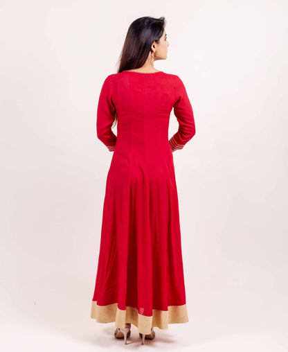 Red Flared Dress with Gota Trim