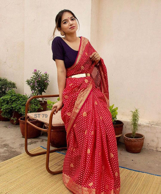 Valiba Red Beautiful Rich Pallu And Jacquard Saree