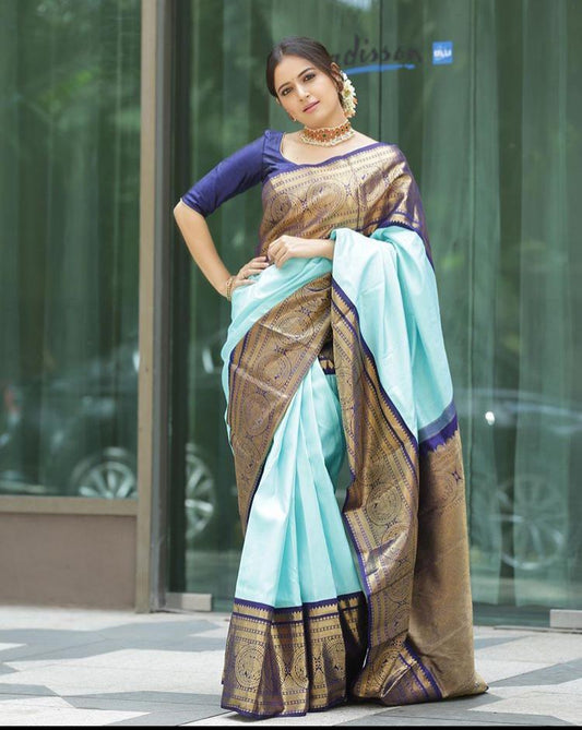 Keen Archaic Traditional Kanchi Soft Silk Sari With Attached Blouse - Paithani Sarees