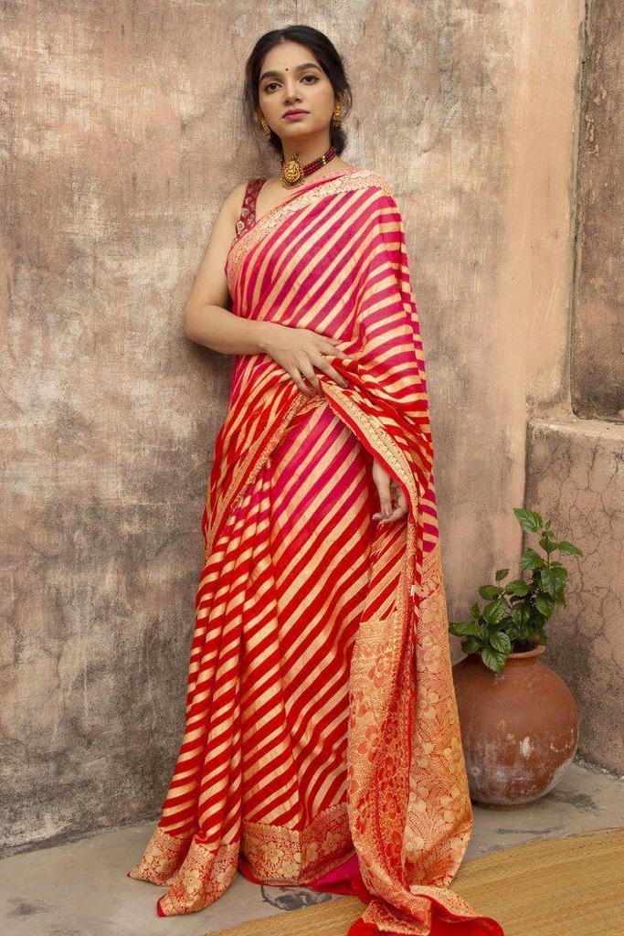 Dual Waves Red & Gold Celebration Fancy  Saree By The Roy