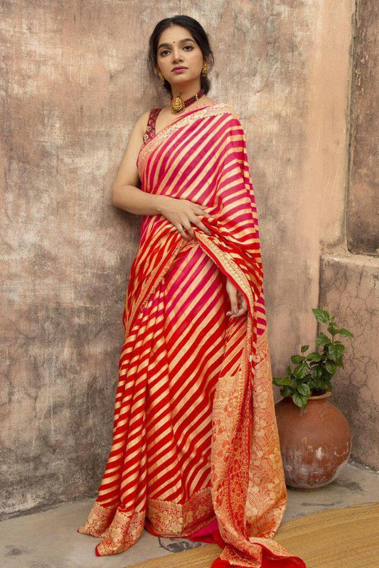 Dual Waves Red & Gold Celebration Fancy  Saree By The Roy