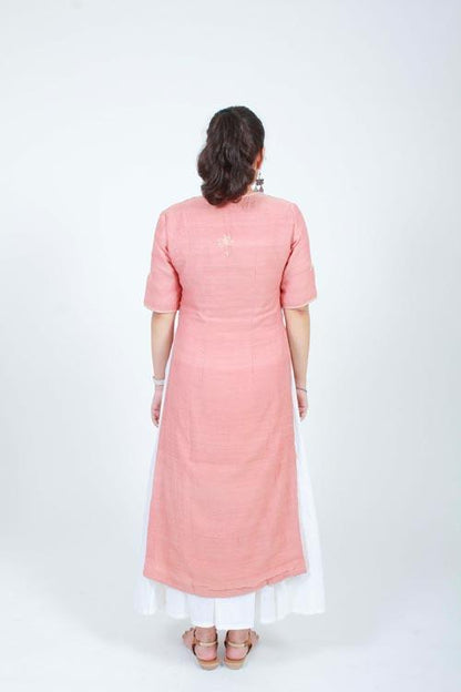 diti' Hand Embroidered soft peach cotton chanderi kurta