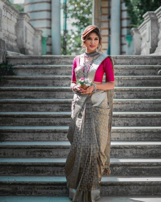 Valiba Gray Beautiful Rich Pallu And Jacquard Saree