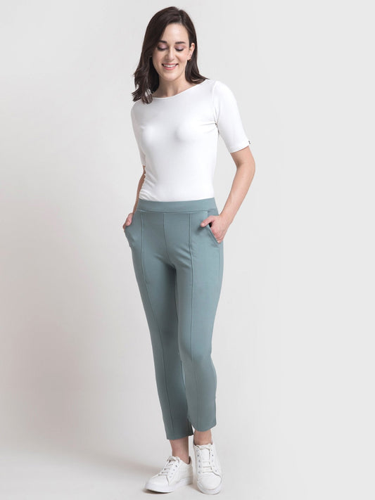 4 Way Stretch Cropped LivIn Pants - Sap Green