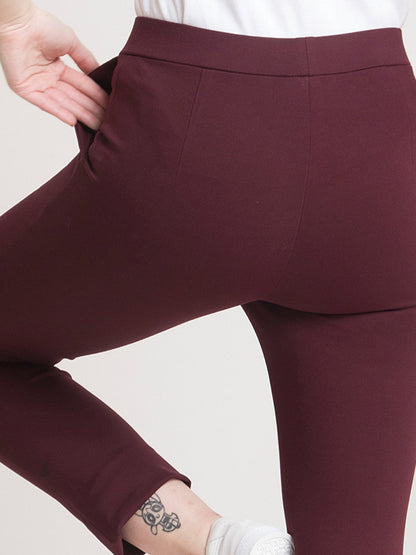 4 Way Stretch Cropped LivIn Pants - Maroon