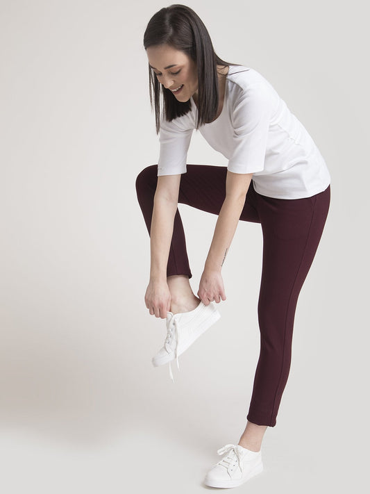 4 Way Stretch Cropped LivIn Pants - Maroon