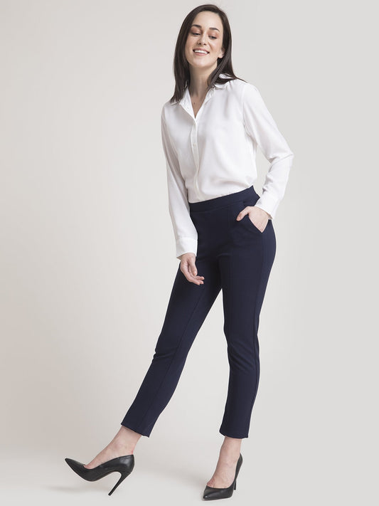 4 Way Stretch Cropped LivIn Pants - Navy Blue