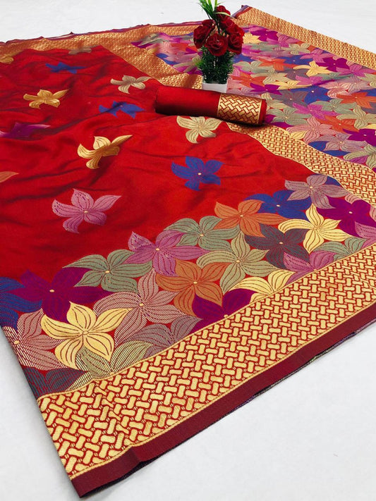Valiba  Floral Beautiful Rich Pallu And Jacquard Saree