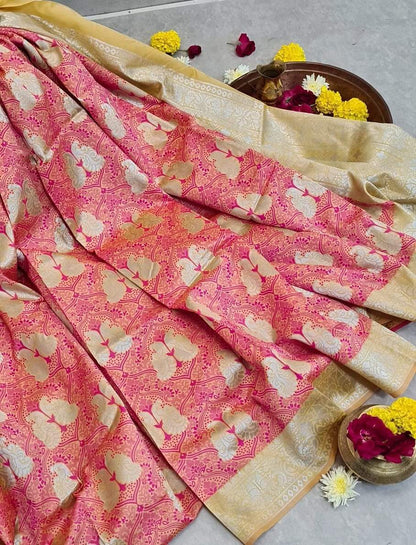 Butterfly Jacquard Silk Saree With Golden Border