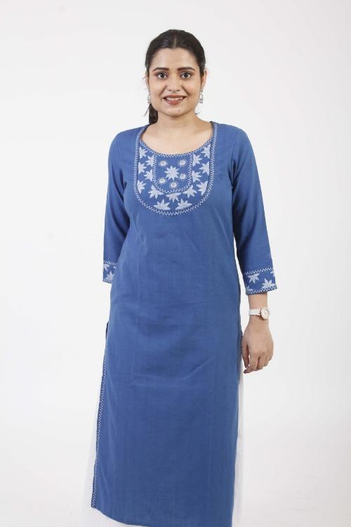 Anokhi'  Blue  Hand Embroidered cotton Kurta