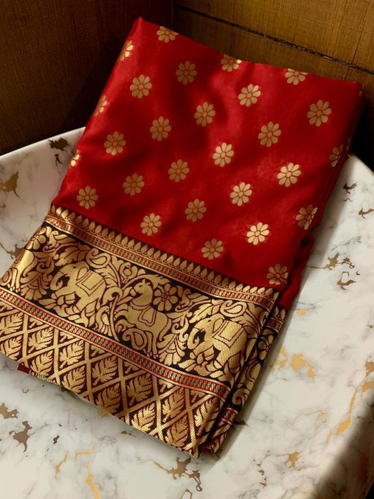 Valiba Classical Red Traditional Kanchipuram Saree
