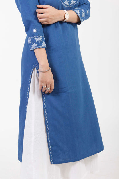 Anokhi'  Blue  Hand Embroidered cotton Kurta