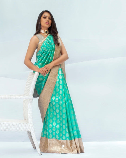 Valiba Sky-Gold Beautiful Rich Pallu & Jacquard Saree