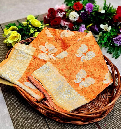 Butterfly Jacquard Silk Saree With Golden Border