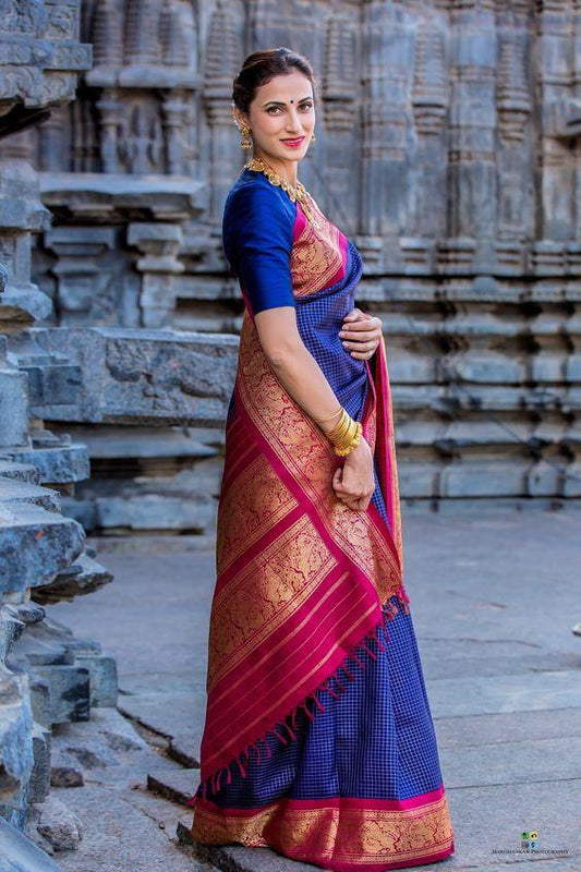 Valiba Navyblue-pink Beautiful Rich Pallu & Jacquard Work Saree