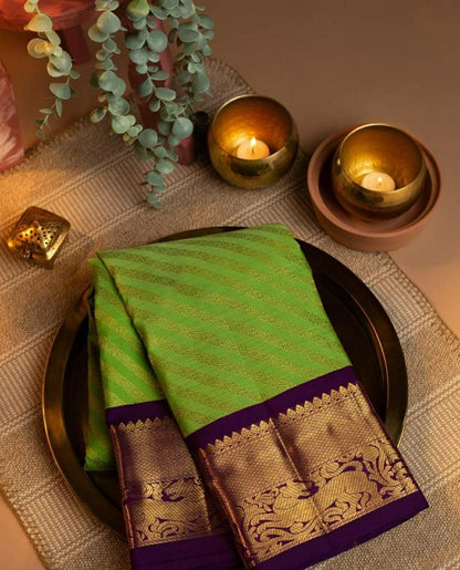 Valiba Evoke Green Silk Kanchipuram  Jacquard Saree