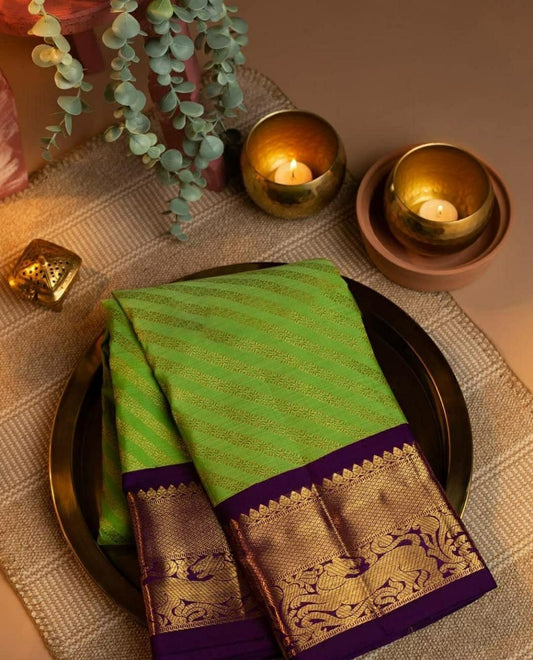 Valiba Evoke Green Silk Kanchipuram  Jacquard Saree