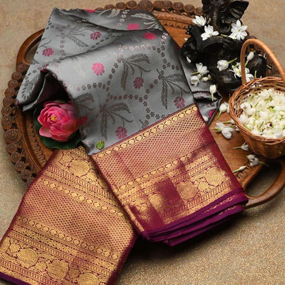 Valiba Gray Beautiful Rich Pallu And Jacquard Saree