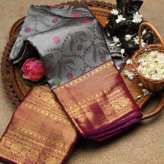 Valiba Gray Beautiful Rich Pallu And Jacquard Saree