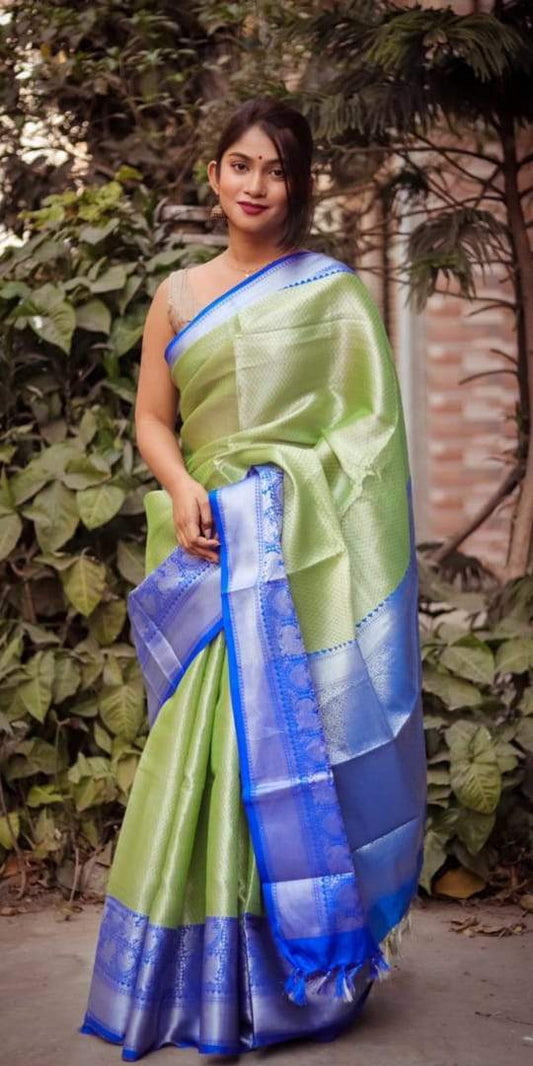 Valiba Green-Blue Beautiful Rich Pallu And Jacquard Saree