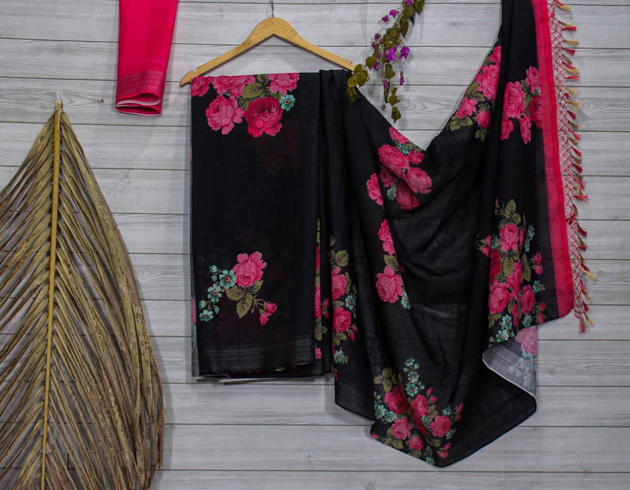 Valiba Beautiful Floral  Printed  Cotton  Sarees