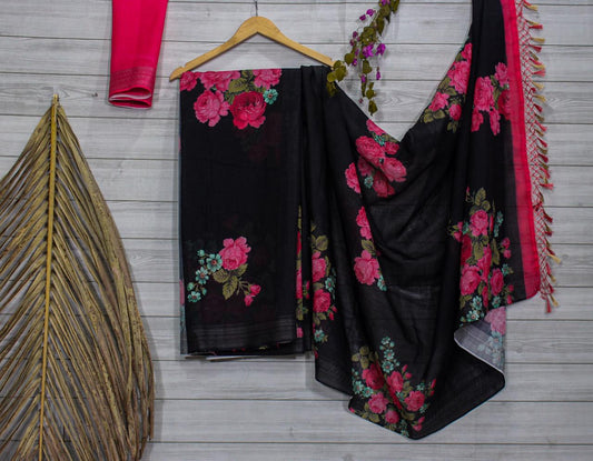 Valiba Beautiful Floral  Printed  Cotton  Sarees