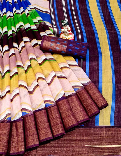 Valiba Pure Soft  Linen Cotton Digital Sarees