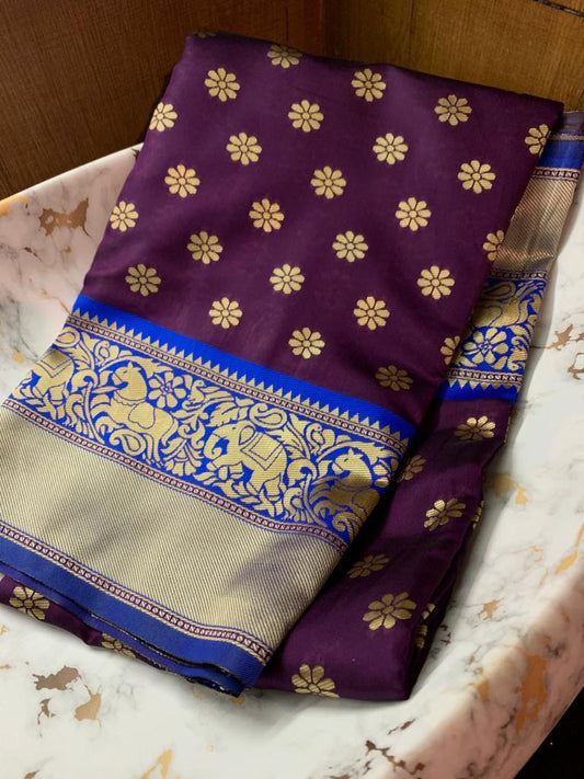 Valiba Classical Navy Blue Traditional Kanchipuram Saree