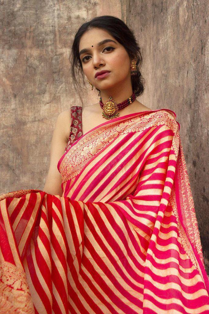 Dual Waves Red & Gold Celebration Fancy  Saree By The Roy