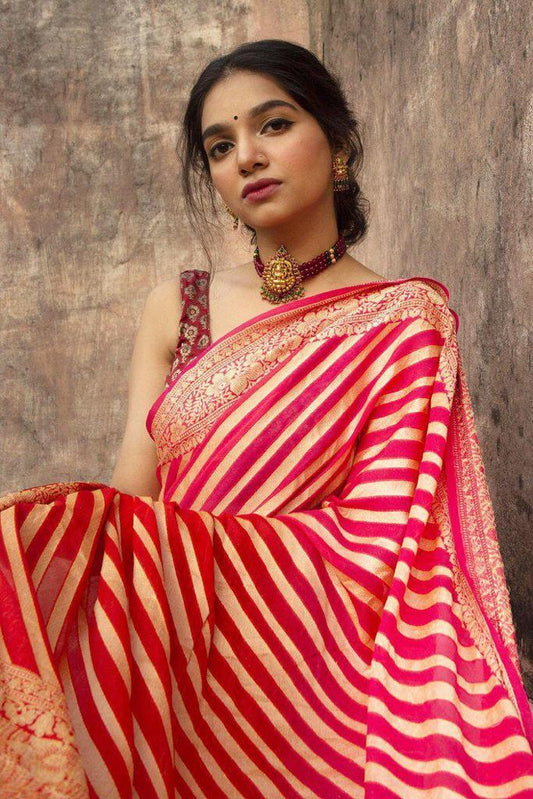 Dual Waves Red & Gold Celebration Fancy  Saree By The Roy