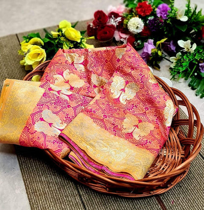 Butterfly Jacquard Silk Saree With Golden Border