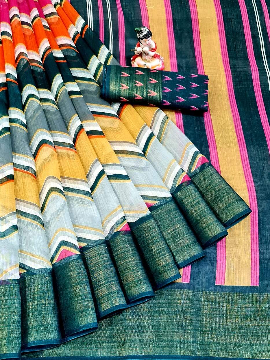 Valiba Pure Soft  Linen Cotton Digital Sarees