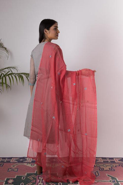 Adira' Hand Embroidered Grey kurta. 2pc set (kurta and dupatta)
