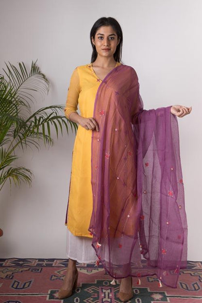 Alisha'Hand Embroidered yellow kotta doriya kurta . 2pc set (kurta and dupatta)