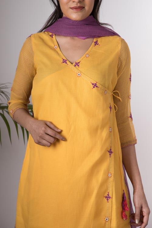 Alisha'Hand Embroidered yellow kotta doriya kurta . 2pc set (kurta and dupatta)