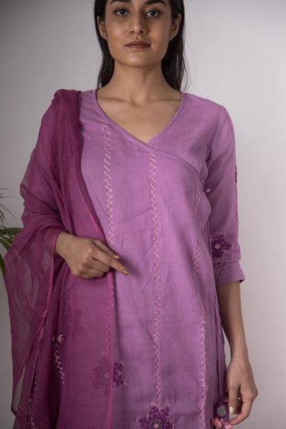 Dulari'Hand Embroidered lilac kotta doriya kurta . 2pc set (kurta and dupatta)