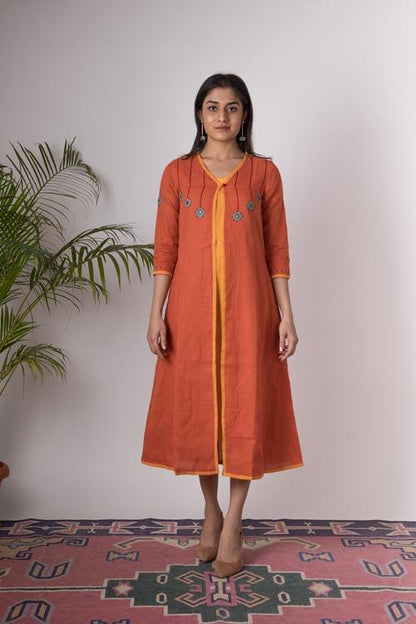 Anmol'Hand Embroidered Orange Kotta doriya dress . 2pc set (Jacket and Slip)